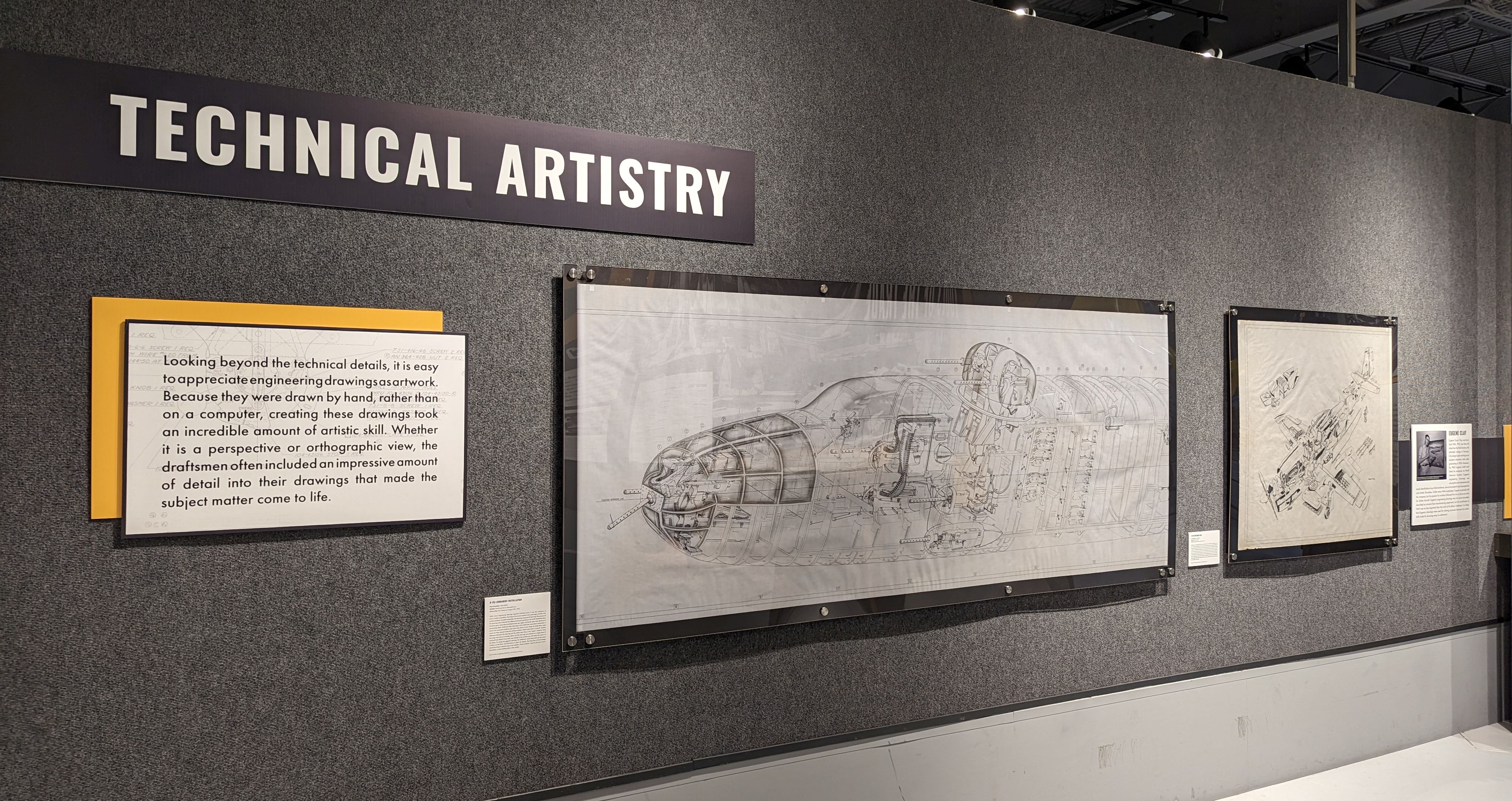 Two of the most eyecatching drawings from the Ken Jungeberg Collection hang on the technical artistry wall